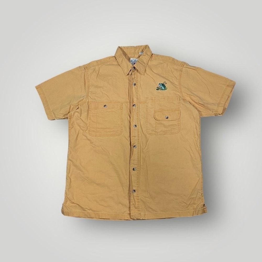 Redhead Shirt Mens L Khaki‎ Embroidered Large Mouth Bass Short Sleeve Fishing